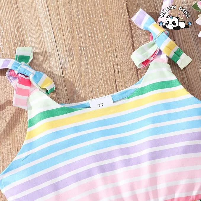 LEZONKIDS - Customizable Wholesale New Products Cute rainbow Suspenders T-shirt and Shorts Little Girls Clothing Sets